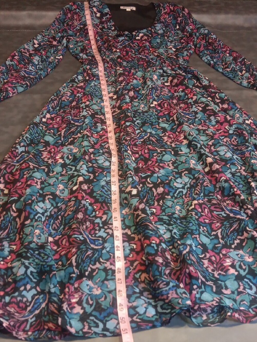 Nanette Lepore Teal Navy & Pink Floral Long-Sleeve Bohemian Maxi Dress - Picture 10 of 12